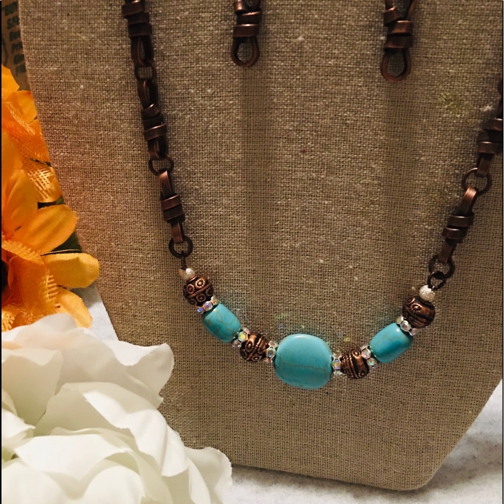 Hand Crafted Turquoise Stone and Metal Necklace